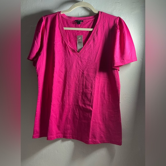 Ann Taylor Tops - Ann Taylor Women's V-Neck Short Sleeve Top in Bright Pink